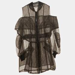 Fendi Brown Zucca Monogram Organza Off- Shoulder Jacket XL