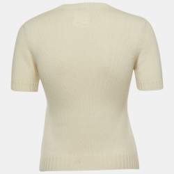 Pre Owned Fendi Off-White Cashmere Half Sleeve Pullover Top S