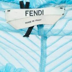 Pre Owned Fendi Blue Tulle Ruffle Trimmed Sleeveless Midi Dress S
