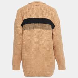 Pre Owned Fendi Light Brown Striped Knit Buttoned Cardigan S