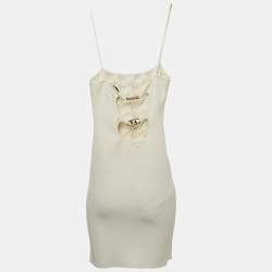 Pre Owned Fendi Off-White Knit Cut-out Logo Detail Mini Sheath Dress S