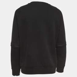 Pre Owned Fendi Black Logo Patch Cotton Knit Zipper Detail Sleeve Sweater L