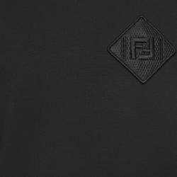 Pre Owned Fendi Black Logo Patch Cotton Knit Zipper Detail Sleeve Sweater L