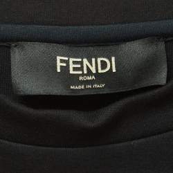 Pre Owned Fendi Black Logo Patch Cotton Knit Zipper Detail Sleeve Sweater L