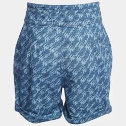 Fendi Blue Brushed Logo Denim High Rise Shorts M Waist 30''