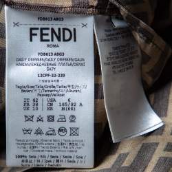 Pre Owned Fendi Brown FF Print Silk Belted Button Front Shirt Dress M