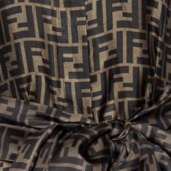 Pre Owned Fendi Brown FF Print Silk Belted Button Front Shirt Dress M