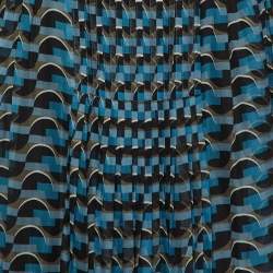 Pre Owned Fendi Blue Printed Silk Cut-Out Maxi Dress S