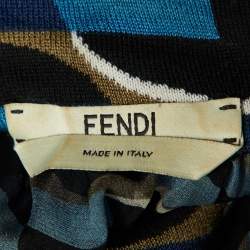 Pre Owned Fendi Blue Printed Silk Cut-Out Maxi Dress S