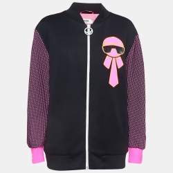 Fendi Neon Pink/Black Polka Dots Synthetic Applique Detail Bomber Jacket M