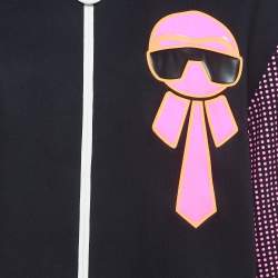Fendi Neon Pink/Black Polka Dots Synthetic Applique Detail Bomber Jacket M