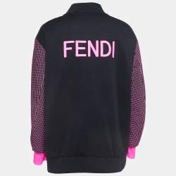 Fendi Neon Pink/Black Polka Dots Synthetic Applique Detail Bomber Jacket M