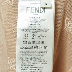Fendi Beige Logo Embroidered Mesh Bodysuit S