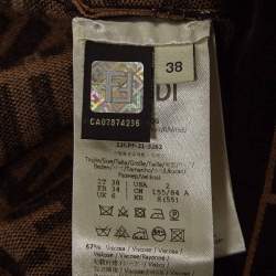 Pre Owned Fendi Brown Logo Intarsia Knit Midi Dress S