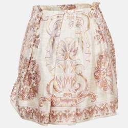 Pre Owned Fendi X Versace Pink Printed Silk Pleated Fendace Mini Skirt XS