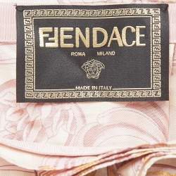 Pre Owned Fendi X Versace Pink Printed Silk Pleated Fendace Mini Skirt XS