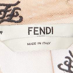 مملوكة مسبقًا Fendi Beige FF Embroidered Stretch Tulle Turtle Neck Bodysuit L