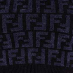 Fendi Navy Blue/Black FF Monogram Knit Crop Top S