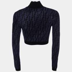 Fendi Navy Blue/Black FF Monogram Knit Crop Top S