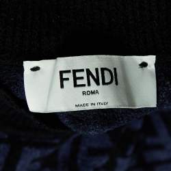 Fendi Navy Blue/Black FF Monogram Knit Crop Top S