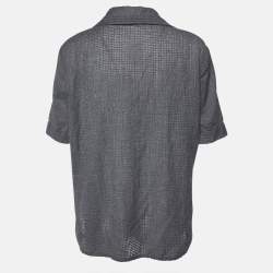Pre Owned Fendi Grey Perforated Wool Short Sleeve Shirt M