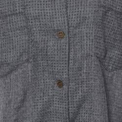 Pre Owned Fendi Grey Perforated Wool Short Sleeve Shirt M