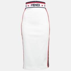 Fendi White Jersey Knit Zucca Stripe Detail Pencil Skirt S