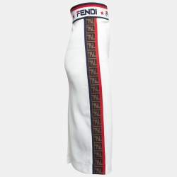 Fendi White Jersey Knit Zucca Stripe Detail Pencil Skirt S