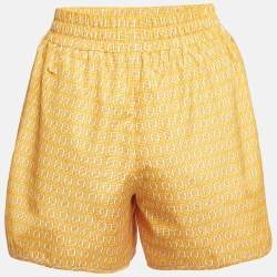 Fendi Yellow FF Logo Print Synthetic Shorts XS