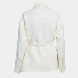 Pre Owned Fendi Off White Leather Trim Wool Belted Go-To Jacket S