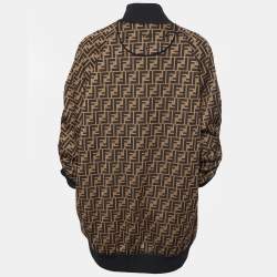 Fendi Brown FF Logo Pattern Jersey Oversized Zip Up Jacket M