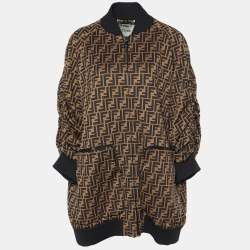 Fendi Brown FF Logo Pattern Jersey Oversized Zip Up Jacket M