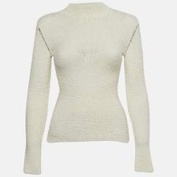 Pre Owned Fendi White Stretch Knit High Neck Slim Fit Pull Over S