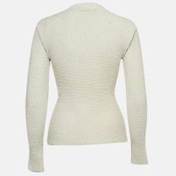 Pre Owned Fendi White Stretch Knit High Neck Slim Fit Pull Over S