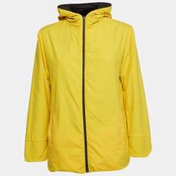 Pre Owned Fendi Grey/Yellow Eyes Applique Synthetic Reversible Hooded Jacket S