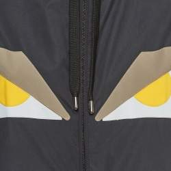 Pre Owned Fendi Grey/Yellow Eyes Applique Synthetic Reversible Hooded Jacket S