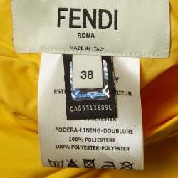 Pre Owned Fendi Grey/Yellow Eyes Applique Synthetic Reversible Hooded Jacket S