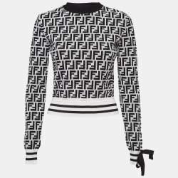 Fendi Monochrome Zucca Jacquard Knit Cut-Out Sweatshirt S