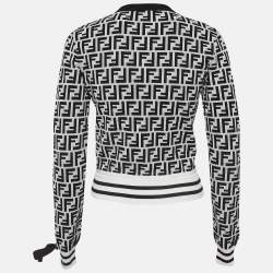 Fendi Monochrome Zucca Jacquard Knit Cut-Out Sweatshirt S
