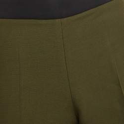 Pre Owned Fendi Green Wool Blend Wide Leg Capri Pants S