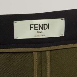 Pre Owned Fendi Green Wool Blend Wide Leg Capri Pants S