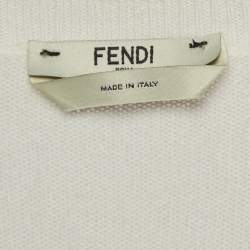 Pre Owned Fendi Off White Embroidered Knit Cashmere Sweater M