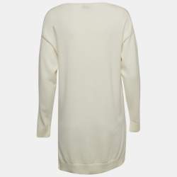 Pre Owned Fendi Off White Embroidered Knit Cashmere Sweater M