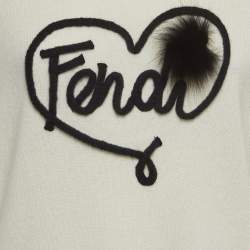 Pre Owned Fendi Off White Embroidered Knit Cashmere Sweater M