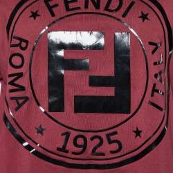 Pre Owned Fendi Burgundy Embossed Logo Print Cotton Crew Neck T-Shirt S