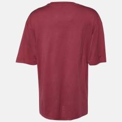 Pre Owned Fendi Burgundy Embossed Logo Print Cotton Crew Neck T-Shirt S