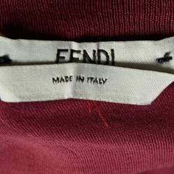 Pre Owned Fendi Burgundy Embossed Logo Print Cotton Crew Neck T-Shirt S