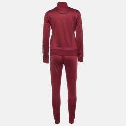 Pre Owned Fendi Maroon Jersey Logo Band Trim Track Suit S