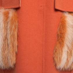 Fendi Orange Fox Fur and Felt Wool Cape Coat M