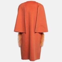 Fendi Orange Fox Fur and Felt Wool Cape Coat M